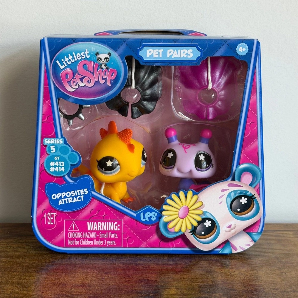New NIB Littlest Pet Shop LPS Opposites Attract 413 414 Lizard Bee Insect Set